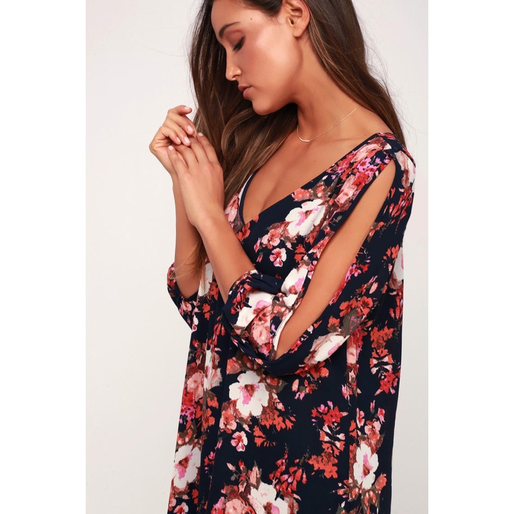 Lulus | Shifting Dears Navy Floral Print Dress - Picture 4 of 8